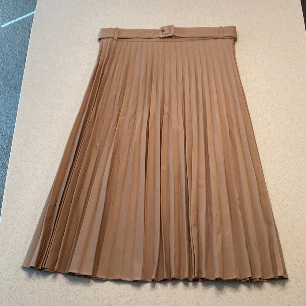 Zara Tan Pleated A-Line Skirt Women Size XXL